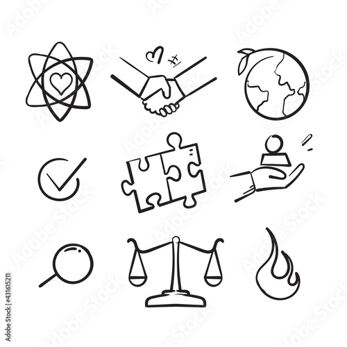 hand drawn doodle industry icon illustration symbol collection isolated