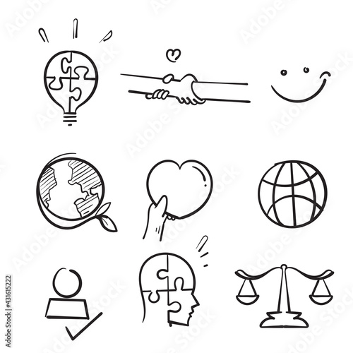 hand drawn doodle industry icon illustration symbol collection isolated