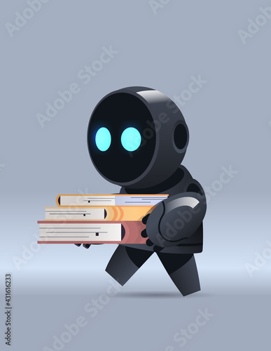 black robot student holding books online education machine learning knowledge artificial intelligence concept