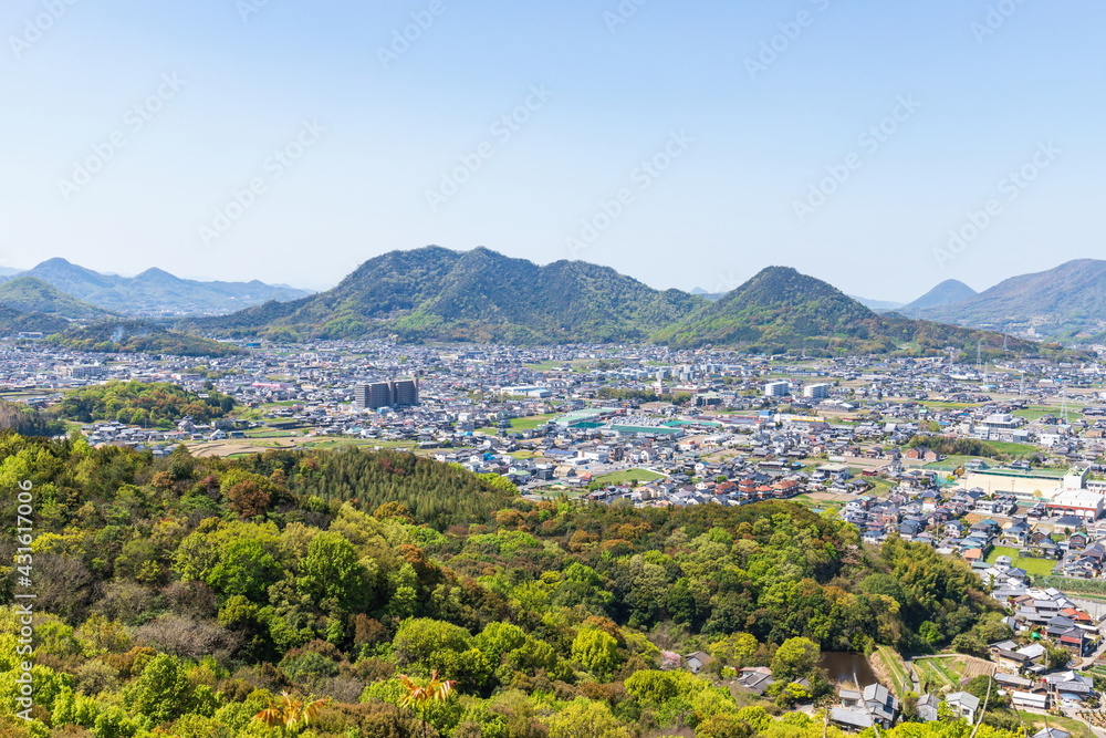 Cityscape of  Takamatsu city suburbs , Mt. washinoyama , Kagawa, Shikoku, Japan