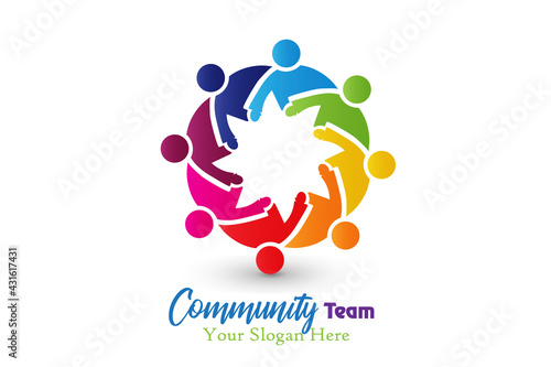 Logo friendship teamwork people in a hug can be a group of children  playing together vector image logotype id card design