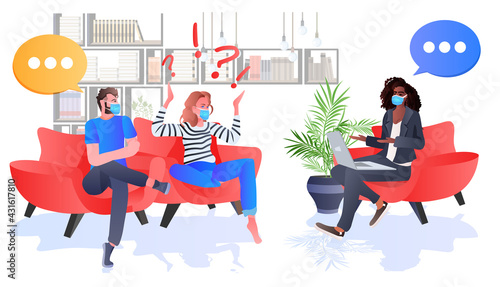 psychologist in mask dealing with problems in family relationships solving psychological problem on session