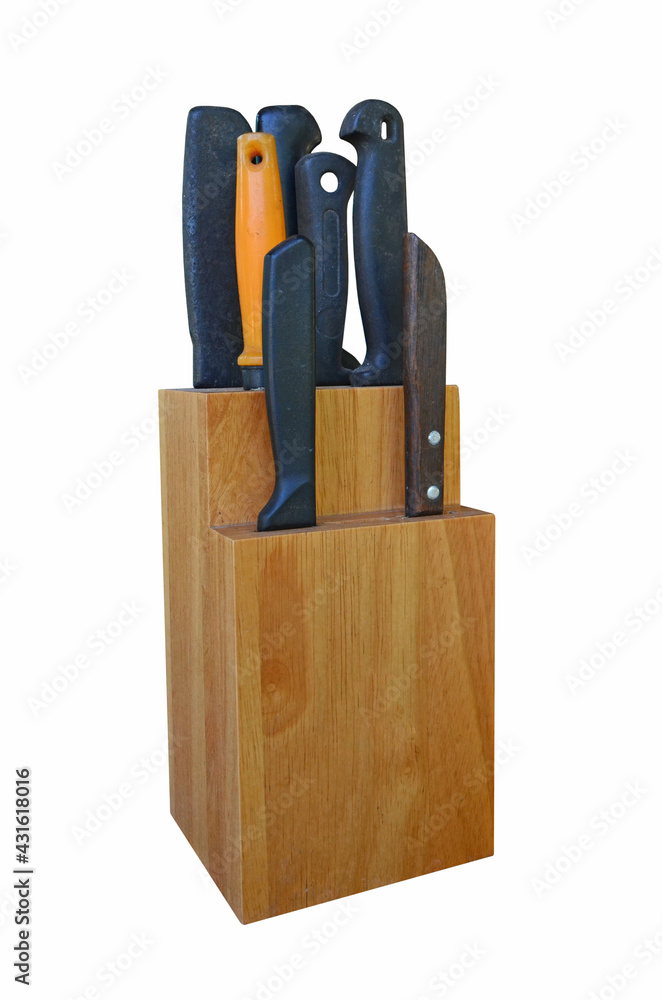 Brown wooden kitchen knife keeper for safety of danger Brown wooden kitchen knife keeper for safety of danger