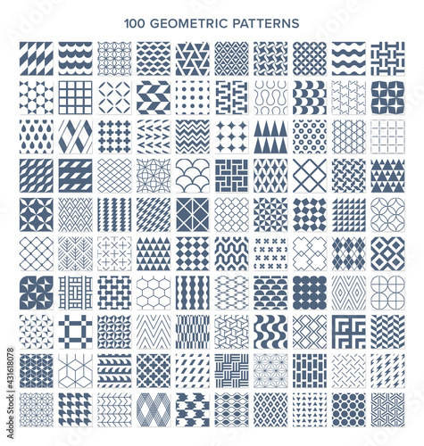 100種類の幾何学模様のシームレスパターン