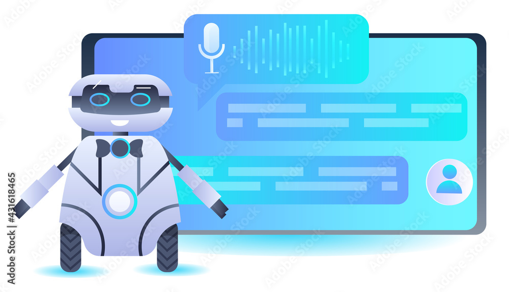modern robot chatbot assistant voice messages audio chat application online  communication artificial intelligence concept horizontal vector  illustration Stock Vector | Adobe Stock
