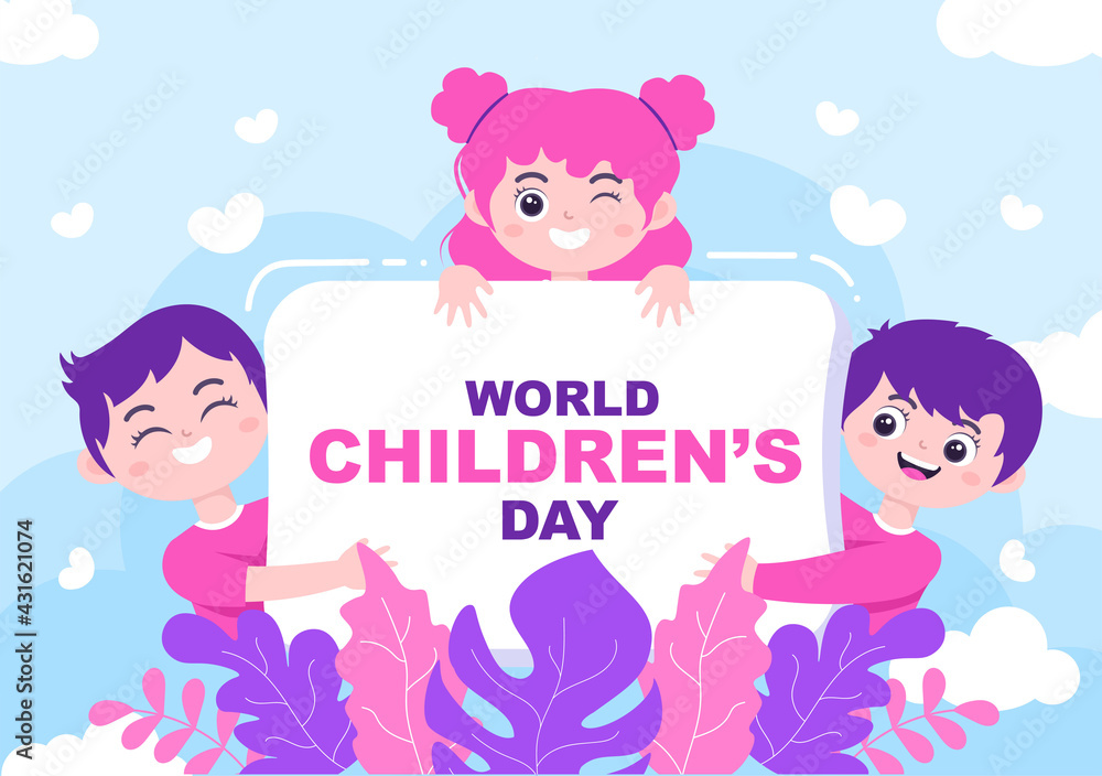 Happy Children's Day Celebration With Cartoon Character Illustration For Poster, Greeting Cards, Wallpaper Background, Banner, And Landing Page Happy Children's Day Celebration With Cartoon Character Illustration For Poster, Greeting Cards, Wallpaper Background, Banner, And Landing Page