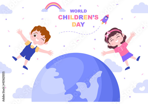 Happy Children's Day Celebration With Cartoon Character Illustration For Poster, Greeting Cards, Wallpaper Background, Banner, And Landing Page
