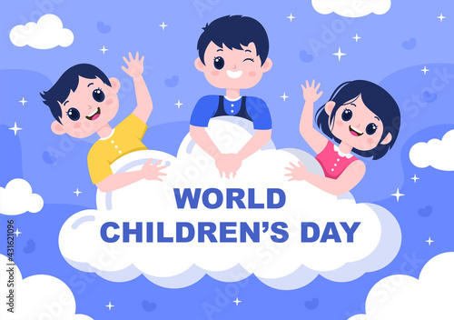 Happy Children's Day Celebration With Cartoon Character Illustration For Poster, Greeting Cards, Wallpaper Background, Banner, And Landing Page