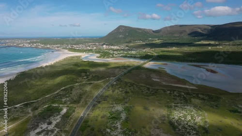 Road crossing coastal landscape near Struisbaai South Africa - Aerial