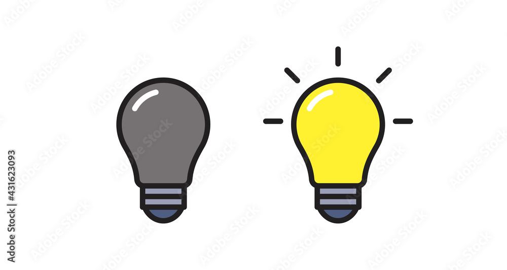On and Off lightbulb icon. Vector thin line illustration symbolizing creativity, ideas, solutions and creative thinking brainstorming On and Off lightbulb icon. Vector thin line illustration symbolizing creativity, ideas, solutions and creative thinking brainstorming