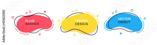 Set of modern organic shapes. Fluid vector trendy elements. Template graphics with geometric speech bubbles and banners with frames to put your own text