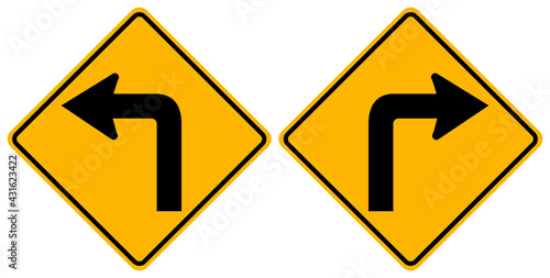 Turn Left and Turn Right Traffic Road Sign,Vector Illustration, Isolate On White Background Symbols, Label. EPS10