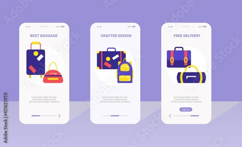 Luggage shipping service onboard screen design set