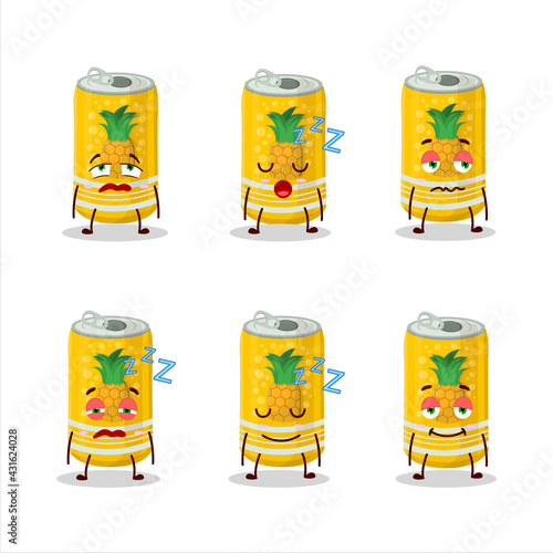 Cartoon character of pineapple soda can with sleepy expression