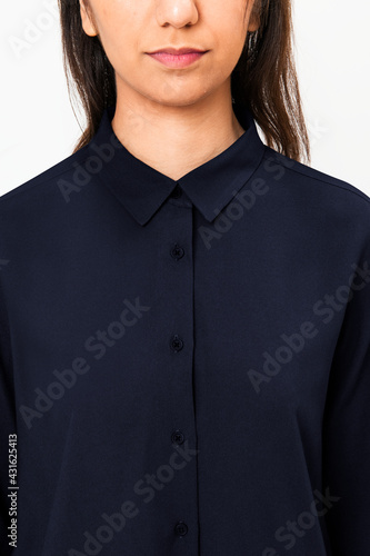 Asian woman wearing black shirt close up studio shoot