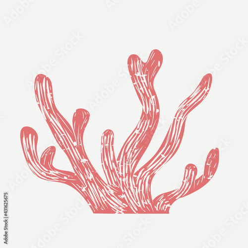 Red coral reef linocut in cute illustration