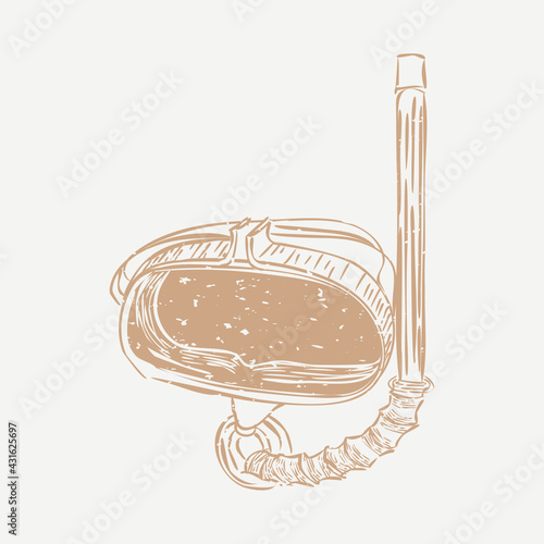 Muted yellow snorkel in cartoon illustration photo