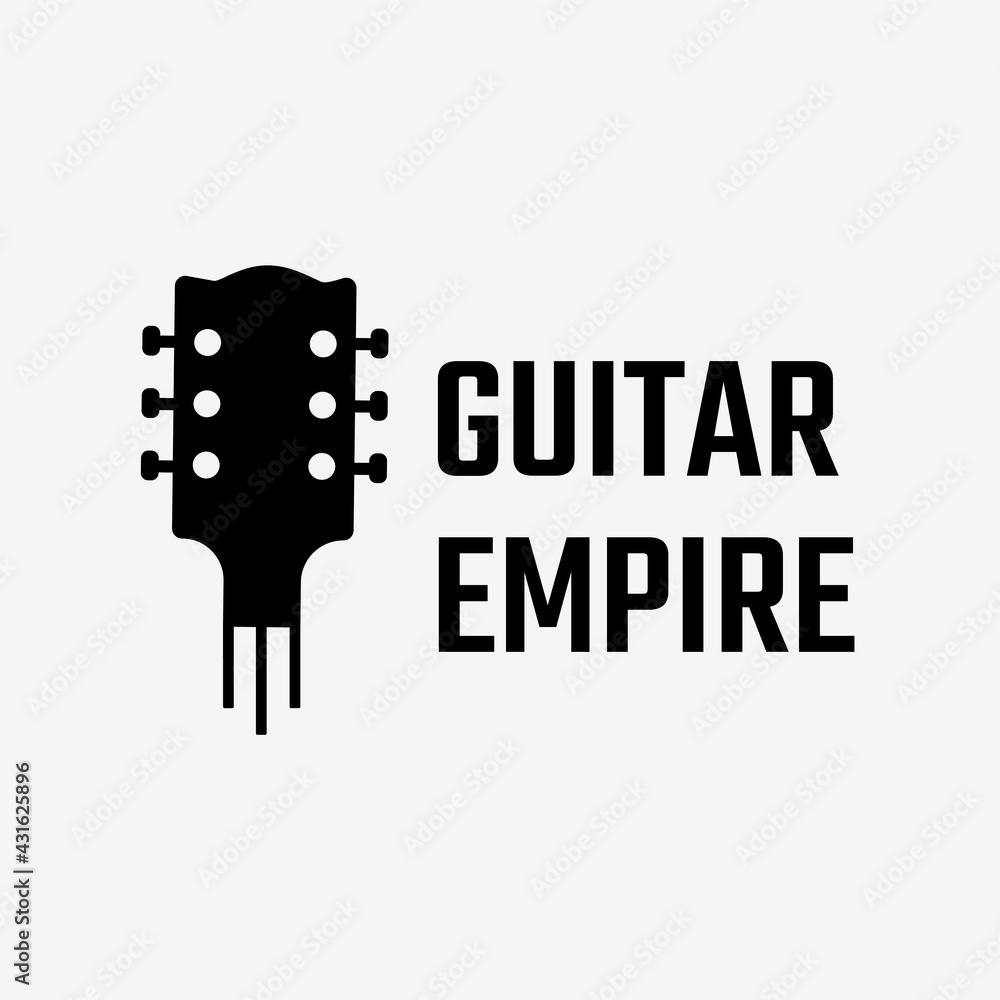 Guitar logo minimal design with guitar empire text in black and white Guitar logo minimal design with guitar empire text in black and white