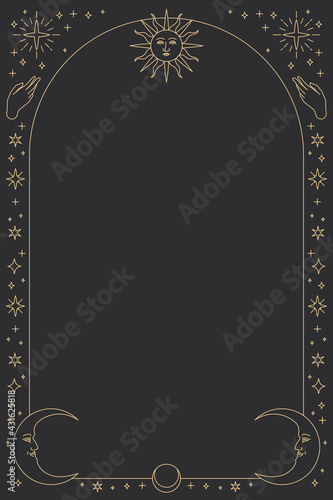 Monoline celestial icons frame on black photo