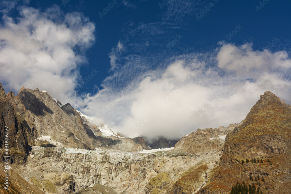 Beautiful scenery of alpine mountains from the Italian town of Courmayeur
