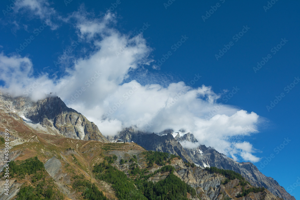 Beautiful scenery of alpine mountains from the Italian town of Courmayeur