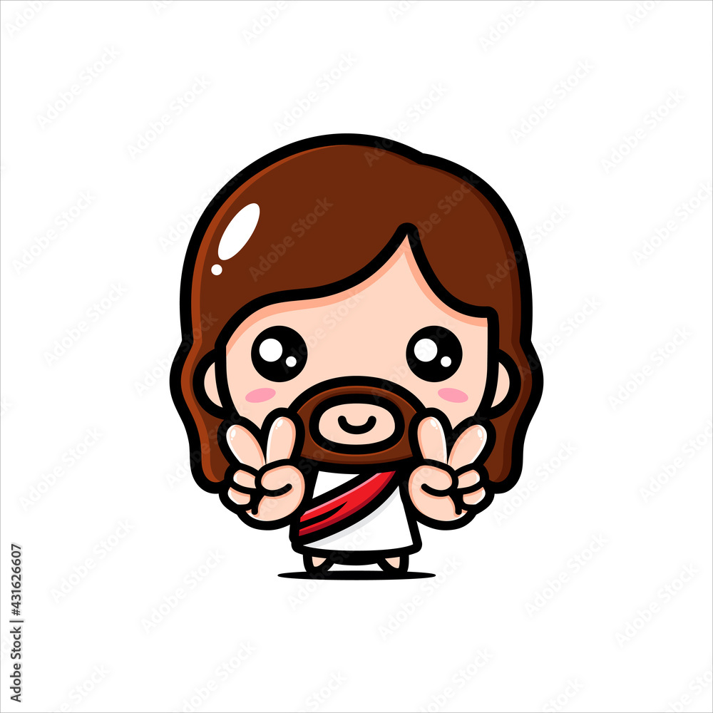 cute jesus cartoon vector design with peaceful fingers cute jesus cartoon vector design with peaceful fingers
