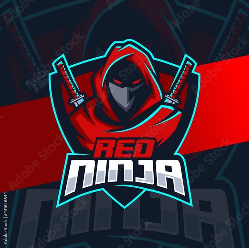 red ninja mascot character esport logo for gaming and sport