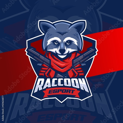 mafia raccoon with gun mascot esport logo design character