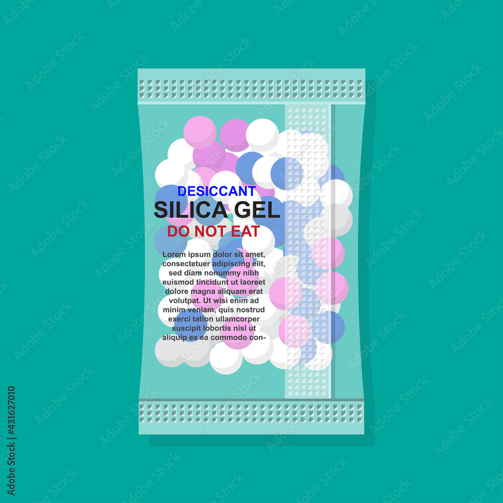 Desiccant silica gel in white paper package isolated on background vector illustration.