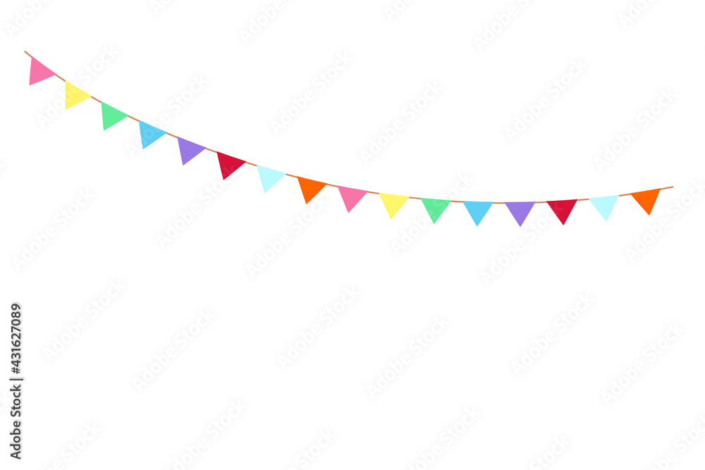 Happy birthday party, birthday party, colorful party flags, flat vector illustration and icons Happy birthday party, birthday party, colorful party flags, flat vector illustration and icons