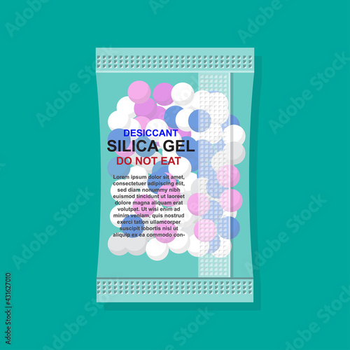 Desiccant silica gel in white paper package isolated on background vector illustration.