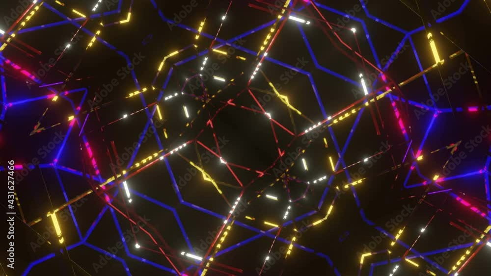 multicolored flashing kaleidoscope patterns. animated abstract background. 3d render