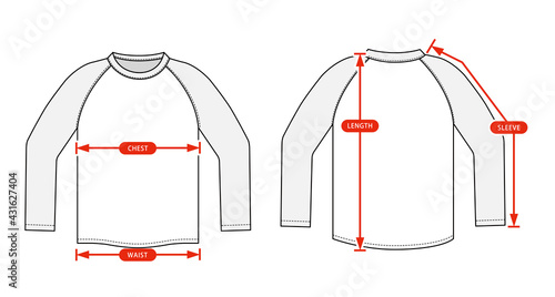 Clothing size chart vector illustration ( Raglan sleeve shirt )