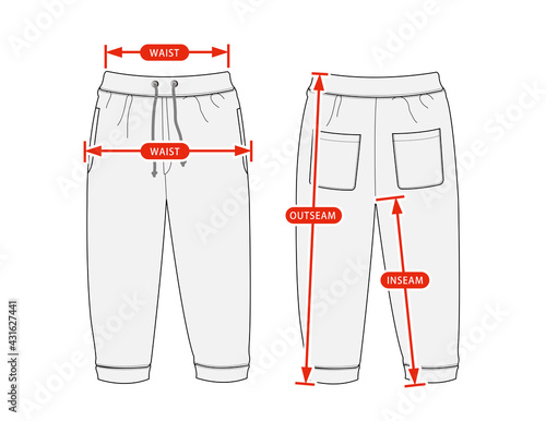 Clothing size chart vector illustration (Sweat pants )