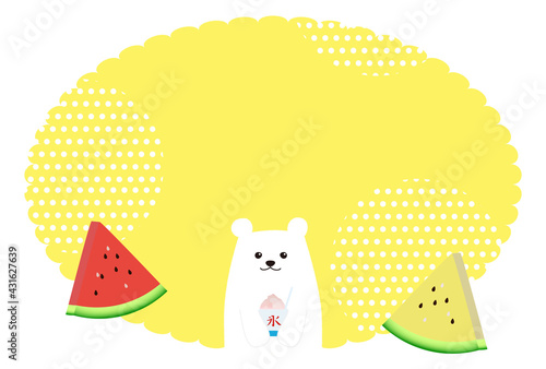 白クマとスイカとかき氷の夏のイメージ背景