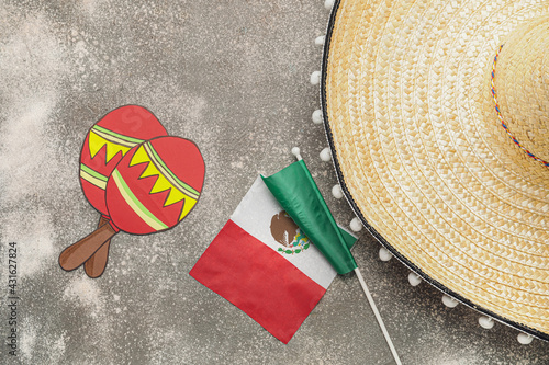 Mexican flag, maracas and s...