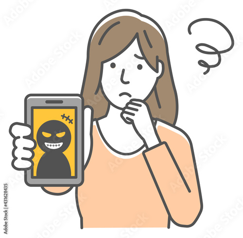 Vector illustration of woman in trouble with phone fraud.