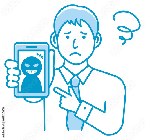 Vector illustration of businessman in trouble with phone fraud.
