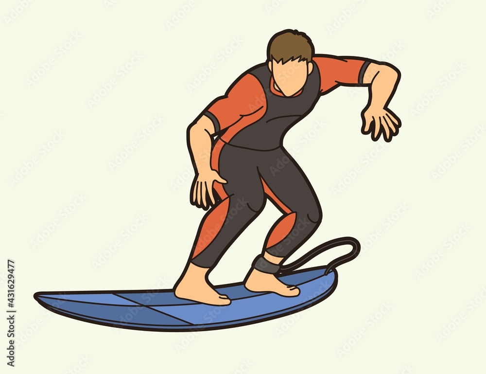 Surfing Sport Male Player Cartoon Graphic Vector