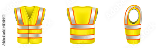 Fotografija Yellow safety vest with reflective stripes, uniform for construction works, drivers and road workers