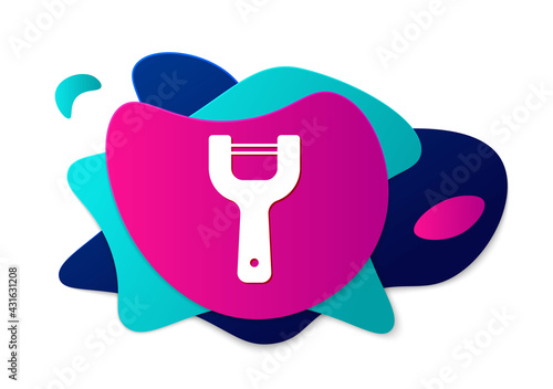 Color Vegetable peeler icon isolated on white background. Knife for cleaning of vegetables. Kitchen item, appliance. Abstract banner with liquid shapes. Vector