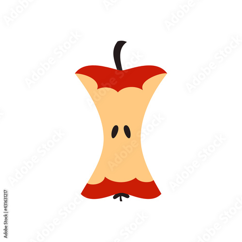 Apple core. Red apple stump icon. An apple bite. Eaten fruit. Healthy lifestyle. Vegetarian or vegan concept. Food waste. Compost. Isolated on white background. Vector illustration, flat, clip art. 