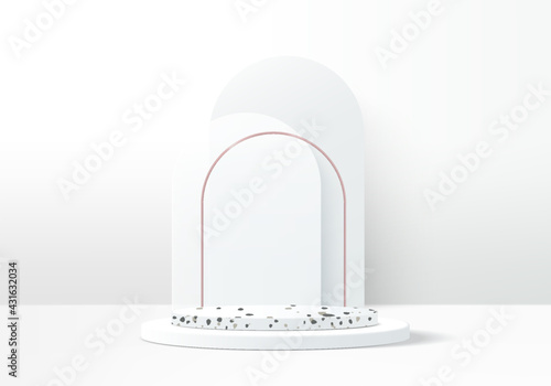 3d background products display podium scene with marble stone gray platform. background vector 3d rendering with podium. stand to show cosmetic product. Stage showcase on pedestal display white studio