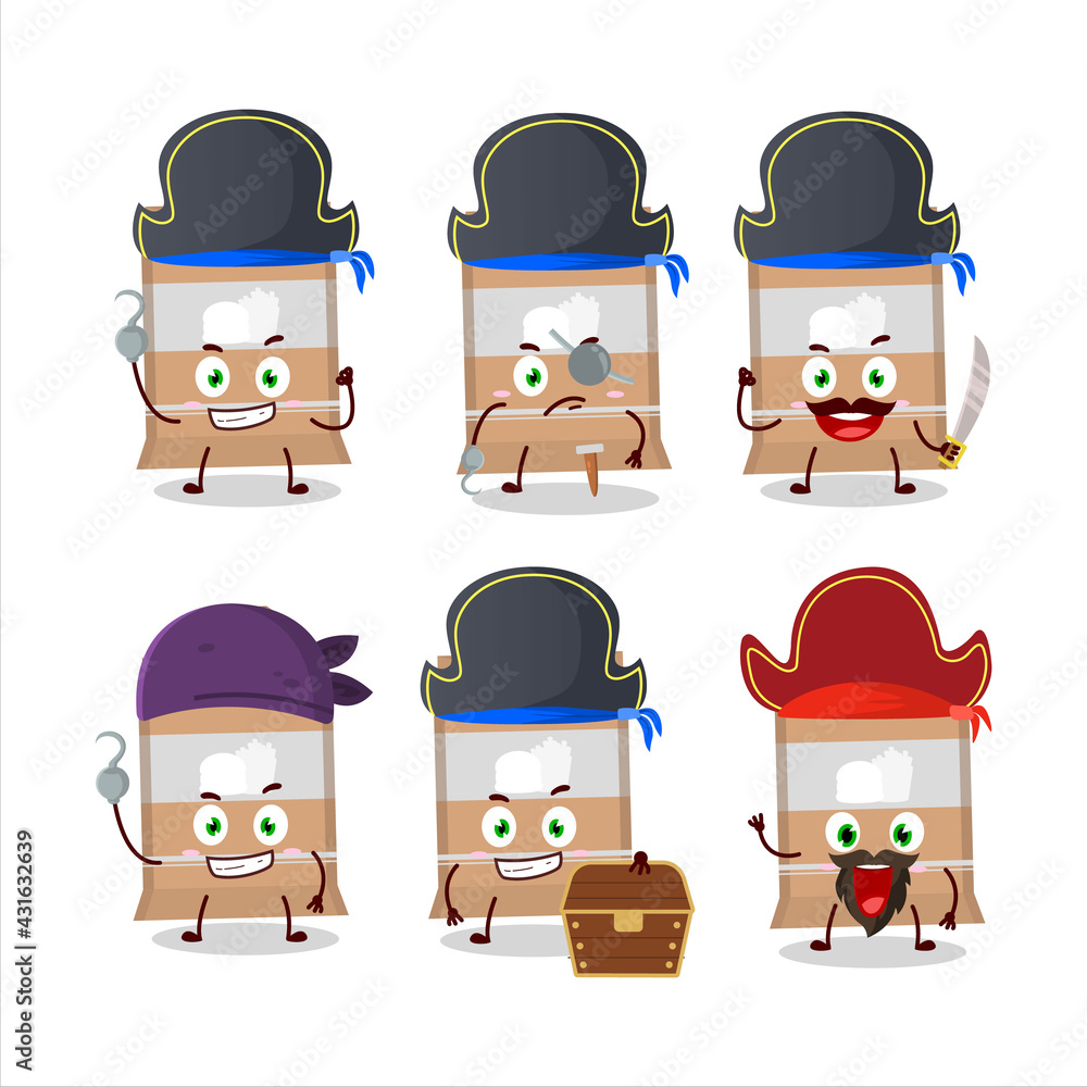 Cartoon character of fast food bag with various pirates emoticons Cartoon character of fast food bag with various pirates emoticons
