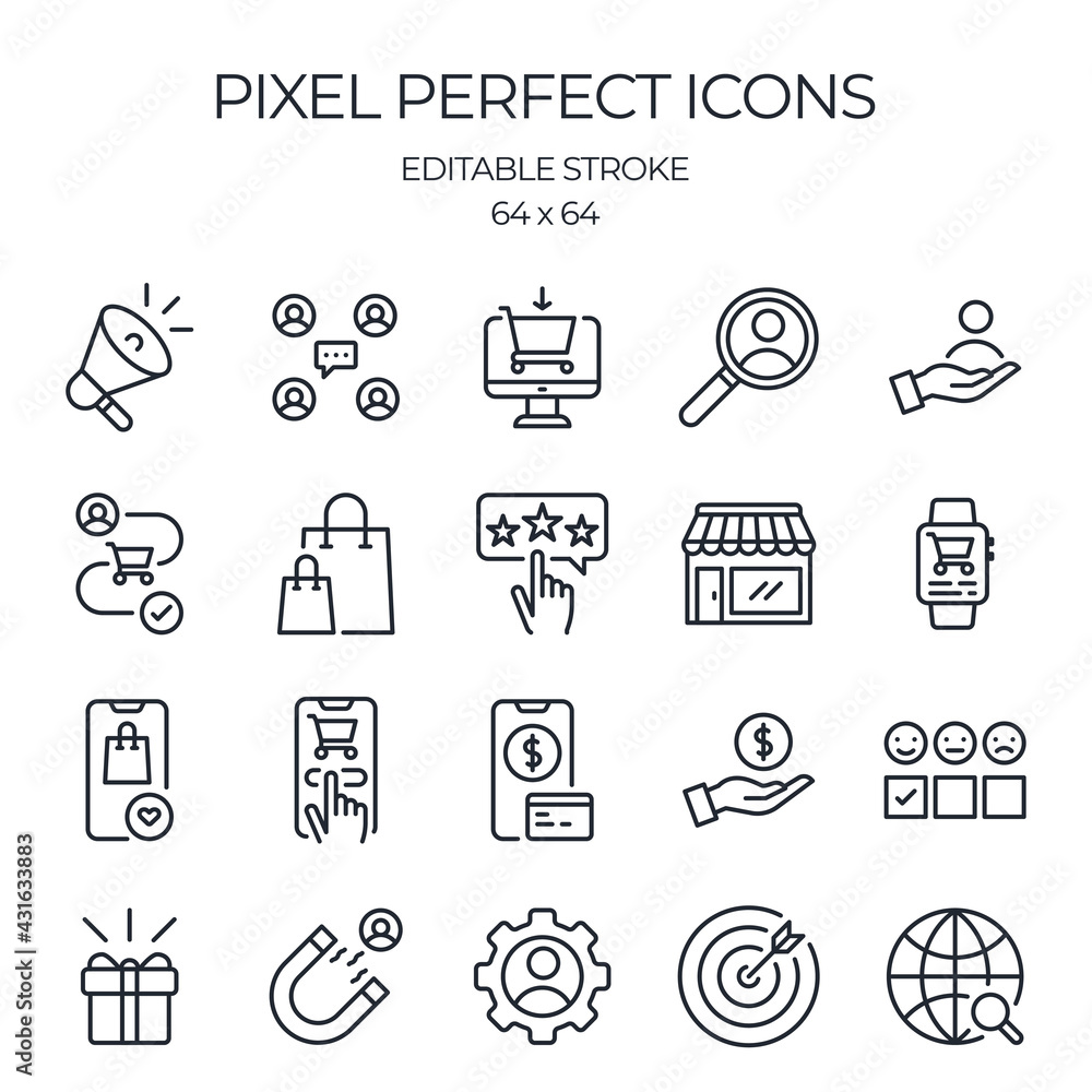 © lanastace - Buyer or customer related editable stroke outline icons set isolated on white background flat vector illustration. Pixel perfect. 64 x 64. © lanastace - Buyer or customer related editable stroke outline icons set isolated on white background flat vector illustration. Pixel perfect. 64 x 64.