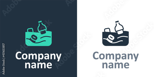 Logotype The problem of pollution of the ocean icon isolated on white background. The garbage, plastic, bags on the sea. Logo design template element. Vector