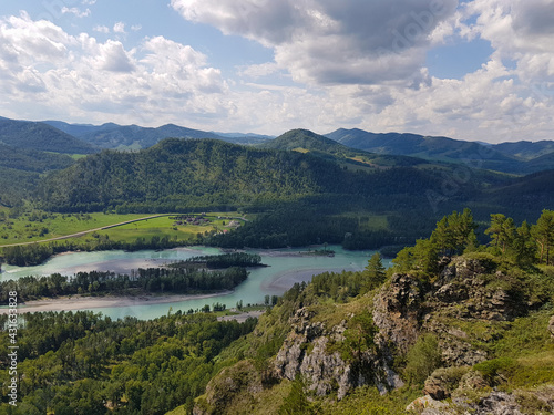 Mountain river in the vast mountains of the Altai Mountains. Katun river