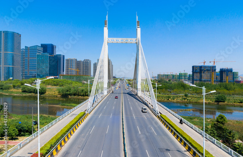 Urban environment of Shangbo bridge in Yiwu City, Zhejiang Province, China photo