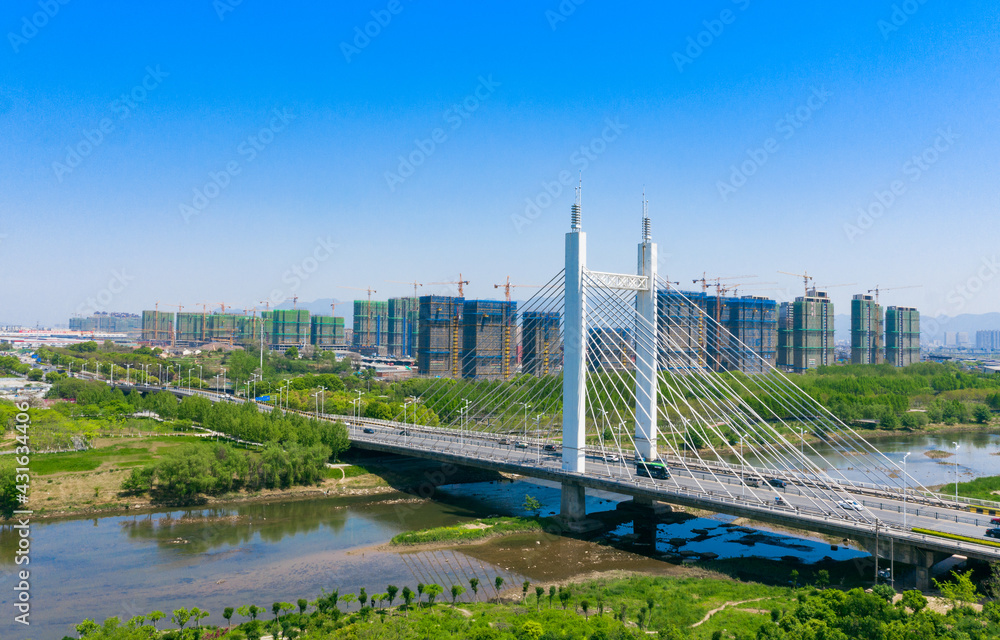 Urban environment of Shangbo bridge in Yiwu City, Zhejiang Province, China