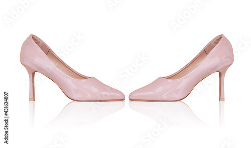 Pink ladies shoes with shiny on white background